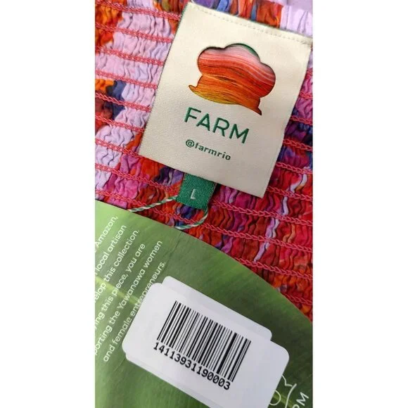 FARM Rio Maxi Dress L Coloured Bananas Puff Sleeves Smocked Tropical - Picture 12 of 15